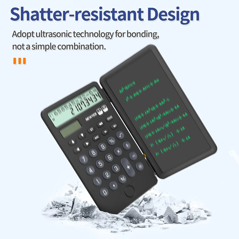 Calculadora Portátil Recarregável com Bloco de Notas LCD – Ecrã Grande de 12 Dígitos, Alimentação Solar e Bateria