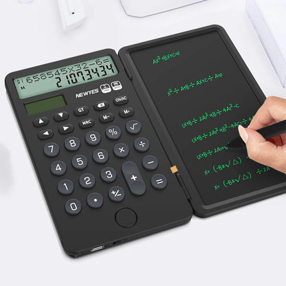Calculadora Portátil Recarregável com Bloco de Notas LCD – Ecrã Grande de 12 Dígitos, Alimentação Solar e Bateria