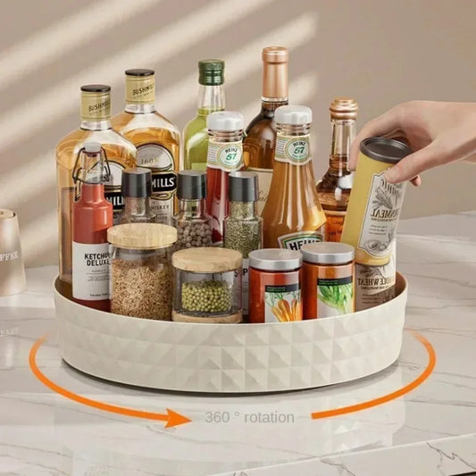 Organizador Giratório 360° para Cozinha e Casa – Bandeja Rotativa para Temperos, Cosméticos e Produtos de Limpeza