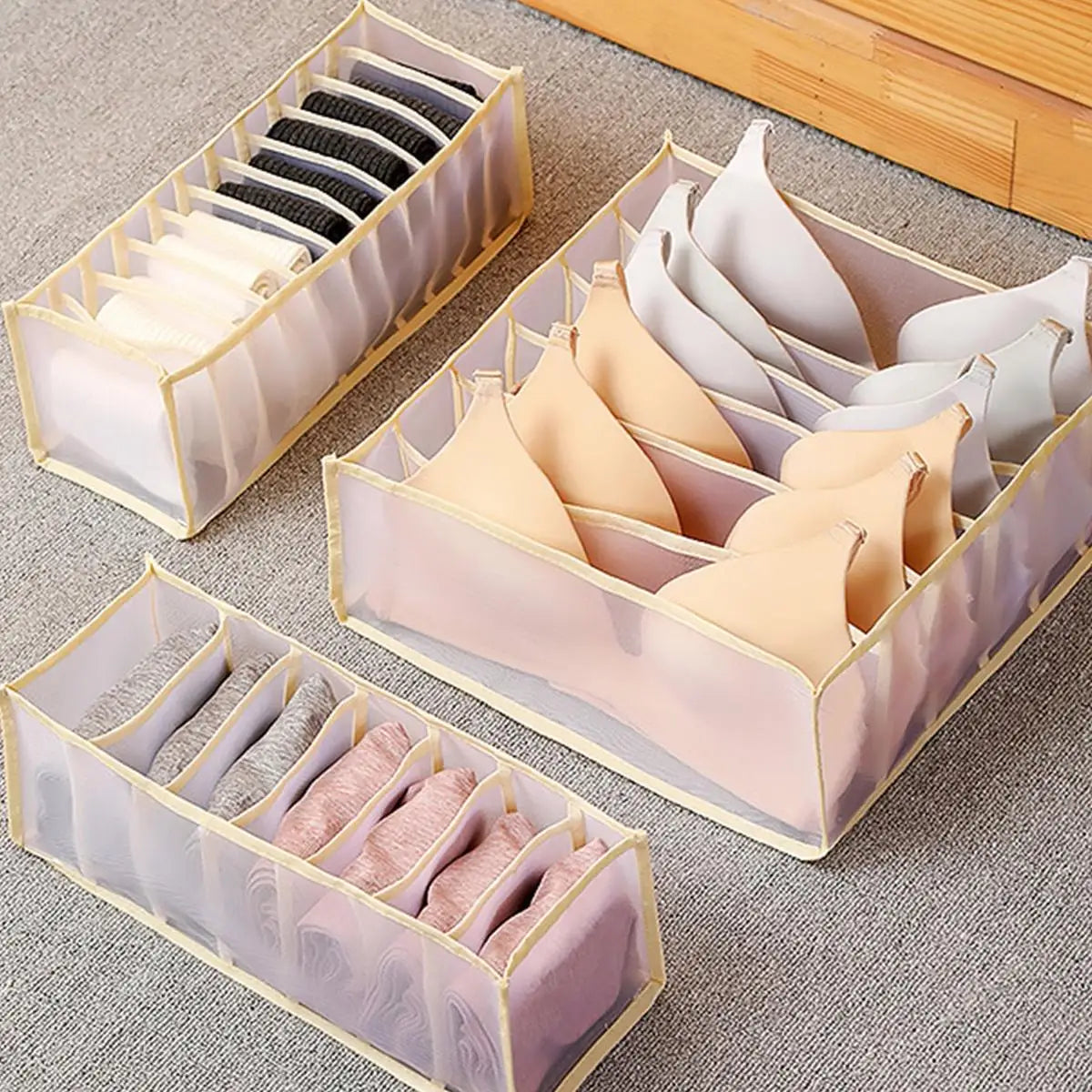 Organizador de Gaveta Dobrável para Meias, Roupa Interior e Acessórios – Caixa Organizadora em Tecido