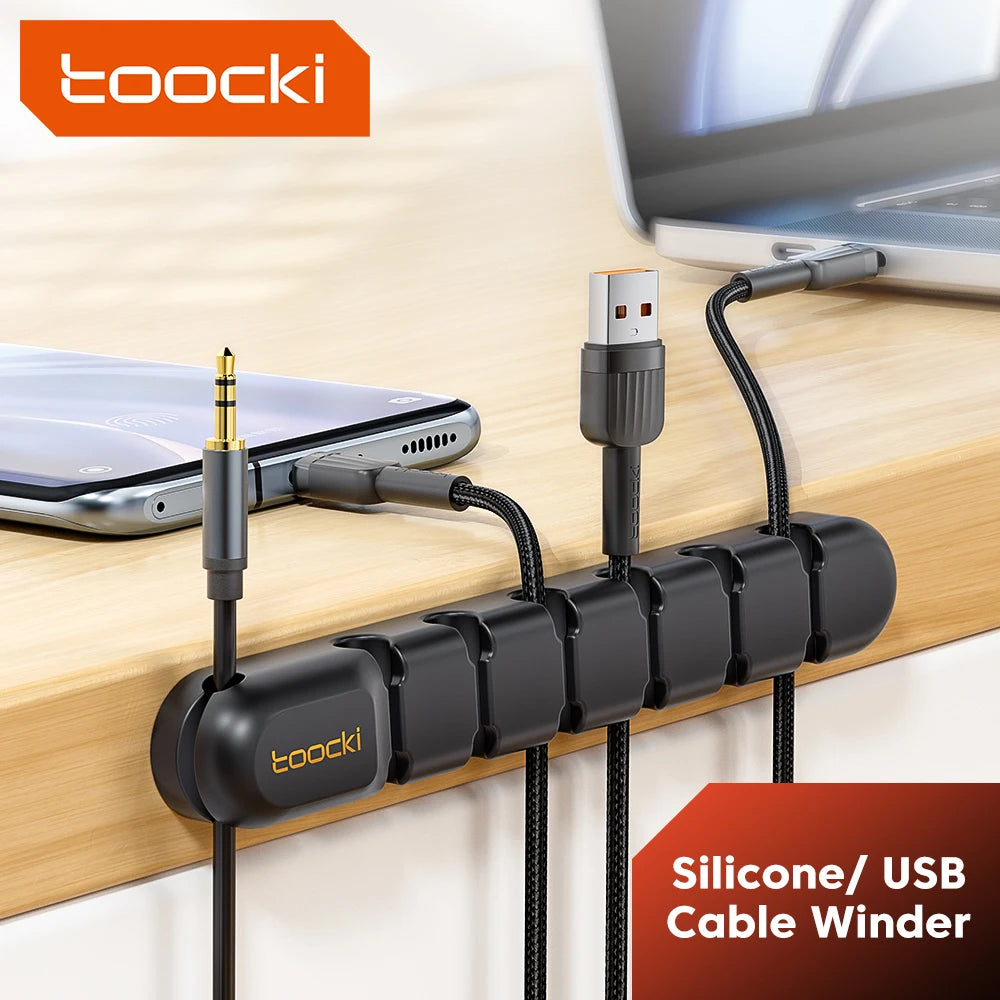 Organizador de Cabos Toocki 3/5/7 Entradas – Suporte Flexível para Gestão de Cabos USB, Carregadores e Auscultadores