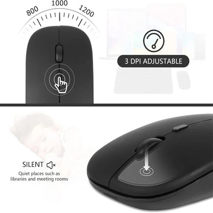 Mouse Sem Fio Bluetooth e USB 2.4GHz Ergonómico Recarregável 1600 DPI com 6 Botões para PC e Portátil