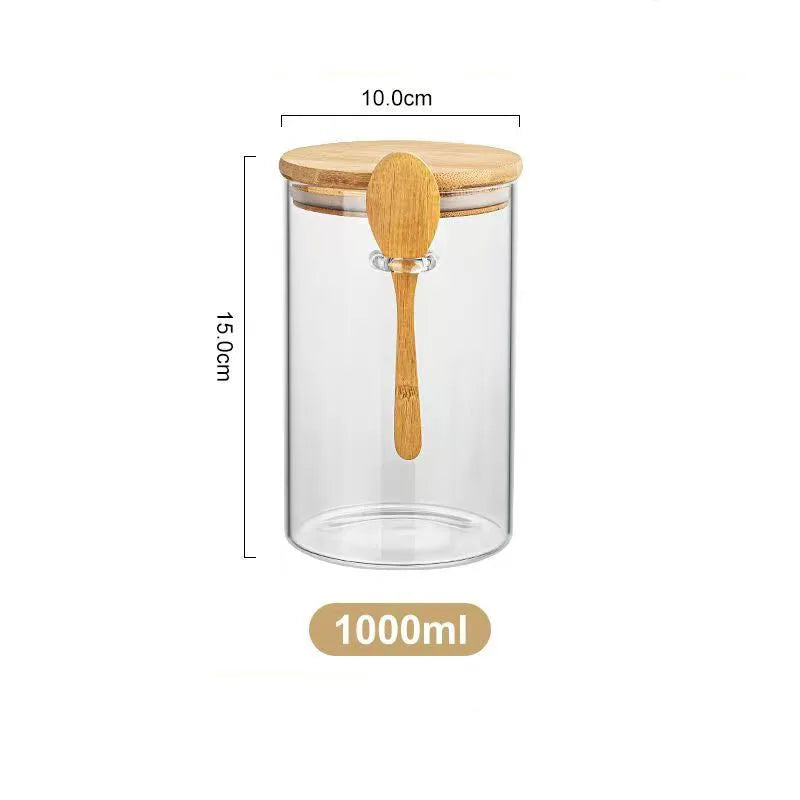 Pote Hermético de Vidro com Tampa de Bambu para Mantimentos