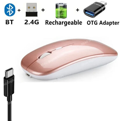 Mouse Sem Fio Bluetooth e USB 2.4GHz Ergonómico Recarregável 1600 DPI com 6 Botões para PC e Portátil