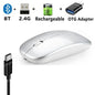 Mouse Sem Fio Bluetooth e USB 2.4GHz Ergonómico Recarregável 1600 DPI com 6 Botões para PC e Portátil