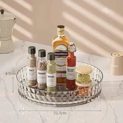 Organizador Giratório 360° para Cozinha e Casa – Bandeja Rotativa para Temperos, Cosméticos e Produtos de Limpeza