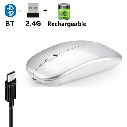 Mouse Sem Fio Bluetooth e USB 2.4GHz Ergonómico Recarregável 1600 DPI com 6 Botões para PC e Portátil