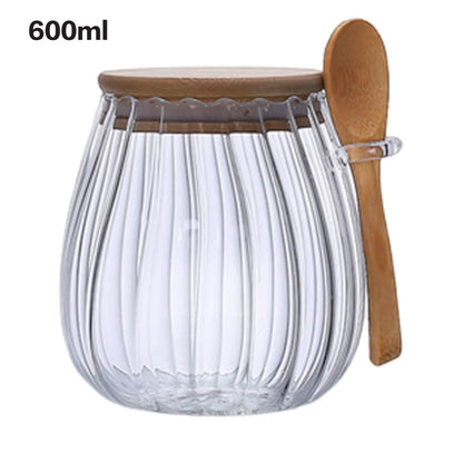 Pote Hermético de Vidro com Tampa de Bambu para Mantimentos