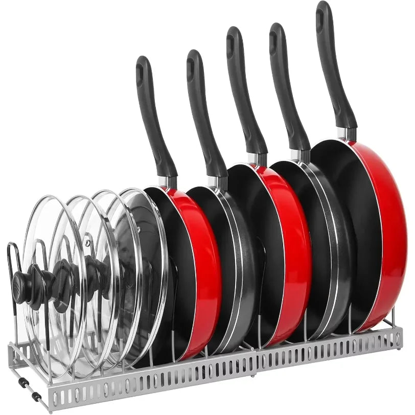 Organizador Expansível para Panelas e Tampas – Suporte Ajustável para Armário de Cozinha (6 Divisórias)