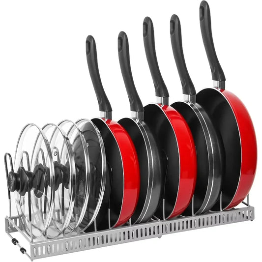 Organizador Expansível para Panelas e Tampas – Suporte Ajustável para Armário de Cozinha (6 Divisórias)