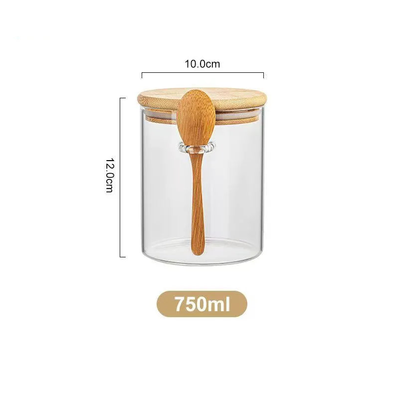 Pote Hermético de Vidro com Tampa de Bambu para Mantimentos
