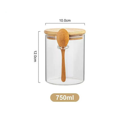 Pote Hermético de Vidro com Tampa de Bambu para Mantimentos