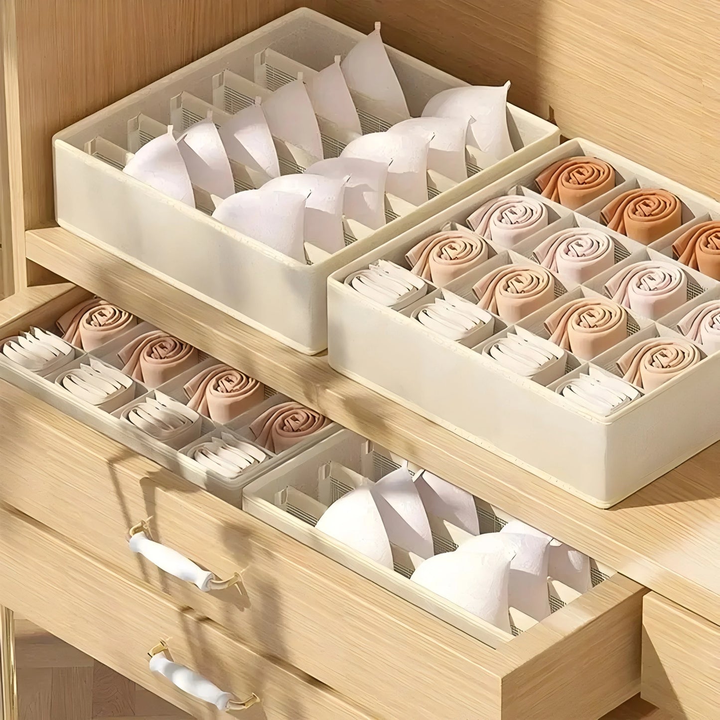 Organizador de Gaveta para Roupa Interior, Meias e Acessórios – Caixa Organizadora Dobrável em Tecido
