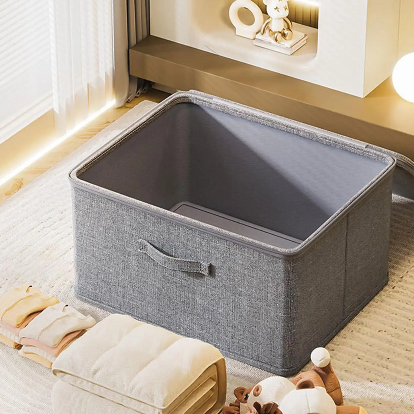 Caixa Organizadora Dobrável com Tampa e Fecho – Organizador Empilhável para Roupa, Brinquedos e Arrumação