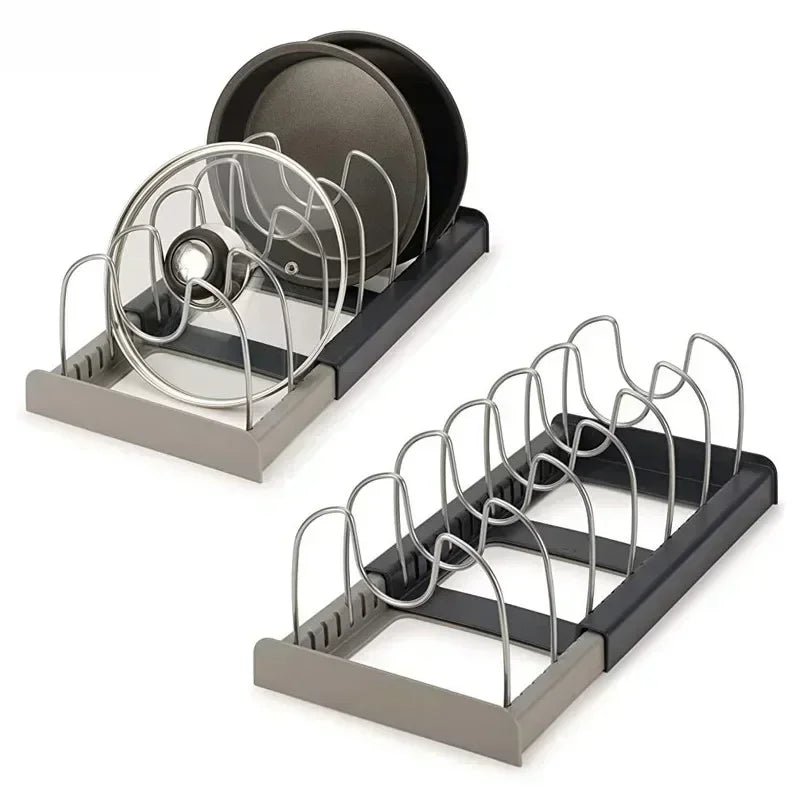Organizador Expansível para Panelas e Tampas – Suporte Ajustável para Armário de Cozinha (6 Divisórias)
