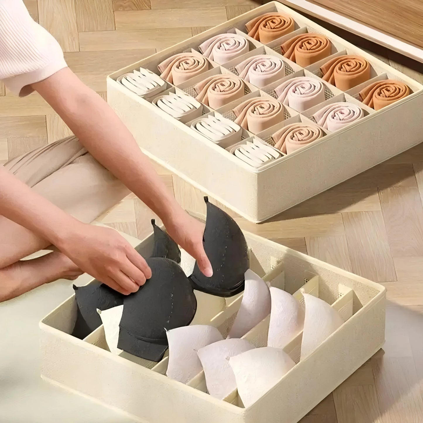 Organizador de Gaveta para Roupa Interior, Meias e Acessórios – Caixa Organizadora Dobrável em Tecido