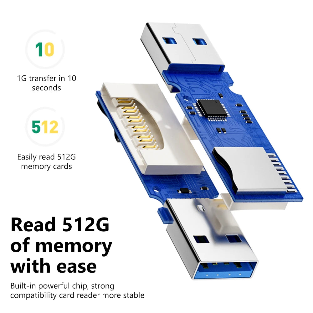 Leitor de Cartão USB 3.0 SD/TF 2 em 1 de Alta Velocidade
