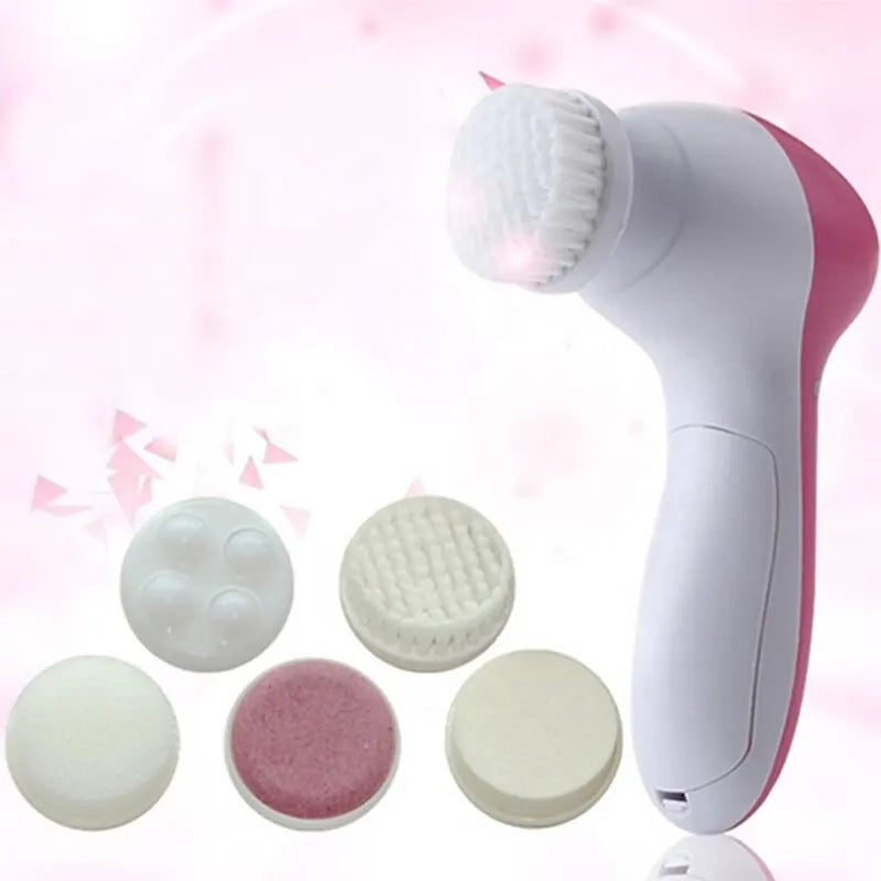 Escova Elétrica de Limpeza Facial 5 em 1 | Massagem Facial e Cuidados com a Pele