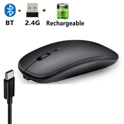 Mouse Sem Fio Bluetooth e USB 2.4GHz Ergonómico Recarregável 1600 DPI com 6 Botões para PC e Portátil