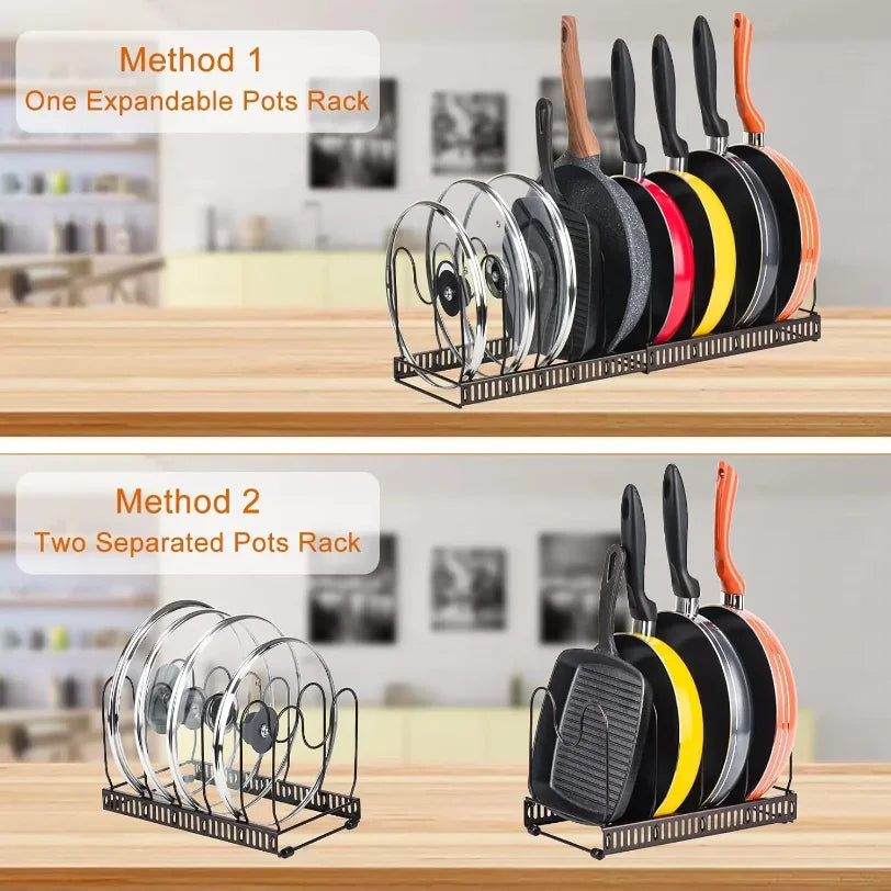 Organizador Expansível para Panelas e Tampas – Suporte Ajustável para Armário de Cozinha (6 Divisórias)