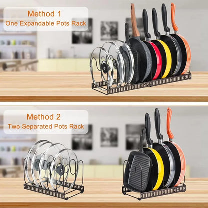 Organizador Expansível para Panelas e Tampas – Suporte Ajustável para Armário de Cozinha (6 Divisórias)