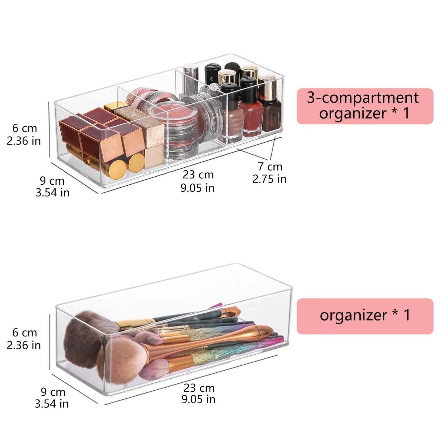 Organizador de Gaveta Multifuncional para Maquilhagem, Cosméticos e Acessórios – 1 ou 3 Compartimentos (com ou sem Tampa)